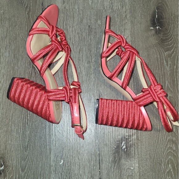 Cabi Tiptoe Braided Red Strappy Open Toe Stacked Heel Sandal 9 - Picture 4 of 9